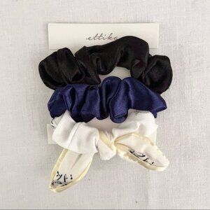 Ettika Terylene Scrunchie set of 3 Hair Elastics in Black Blue White
